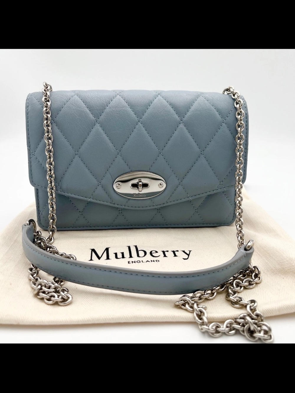 Mulberry Quilted Leather Chain Crossbody in Powder Blue